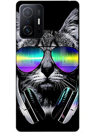 Чехол силиконовый бампер для xiaomi 11t с рисунком музыкальный кот
