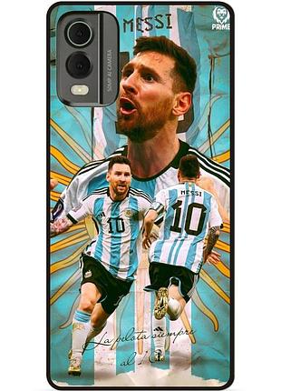 Силиконовый бампер чехол для nokia c32 с рисунком messi аргентина месси