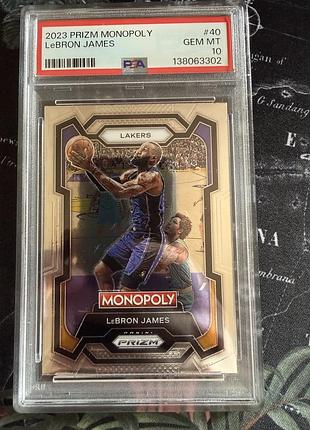 Баскетбольна картка nba  lebron james 2023 prizm monopoly #40 psa 10 gem mint