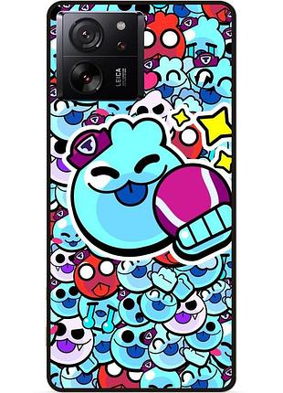Силиконовый бампер чехол для xiaomi 13t стикеры бравл скуик brawl