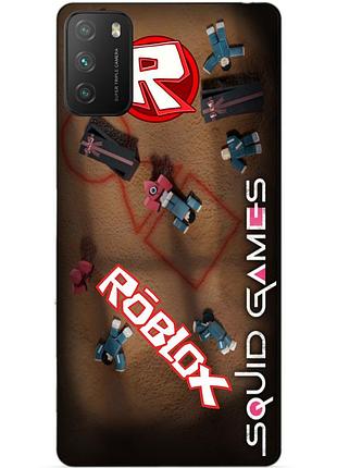 Силіконовий чохол бампер для xiaomi poco m3 з малюнком roblox гра в кальмара роблокс