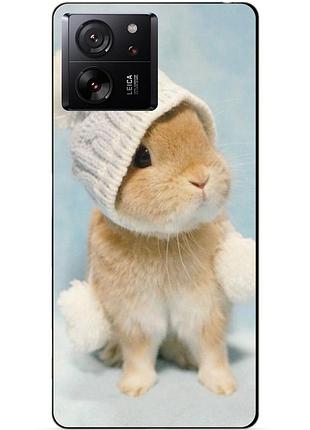 Силіконовий чохол бампер для xiaomi 13t pro з малюнком зайчик у шапці