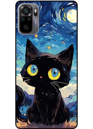 Силиконовый бампер чехол для xiaomi redmi note 10s котик звездная ночь ван гог