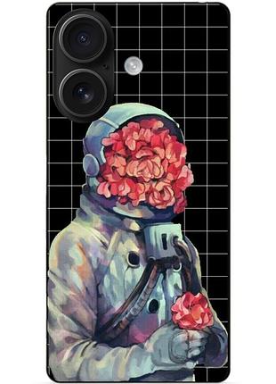 Чехол силиконовый бампер для iphone 16 plus с рисунком скафандр цветы