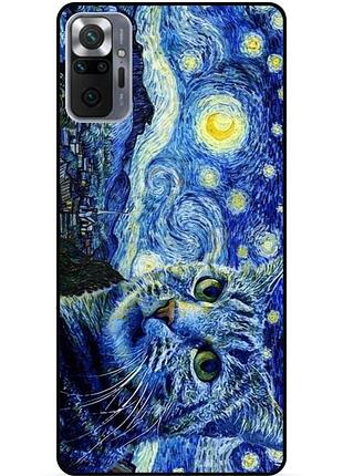 Силиконовый бампер чехол для xiaomi redmi note 10 pro с рисунком кошечка ван гог звездная ночь