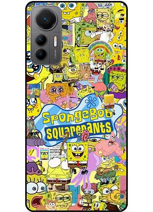 Силиконовый чехол бампер для xiaomi 12 lite с рисунком sponge bob губка боб