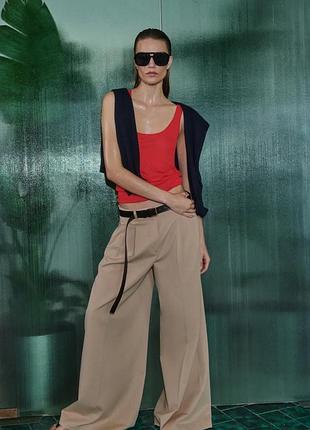 Штани zara wide-leg бежеві з защіпами, розмір l, бавовна