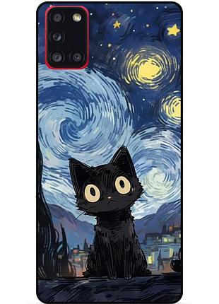 Силіконовий бампер чохол для samsung a41 з малюнком котик ван гог зіркова ніч