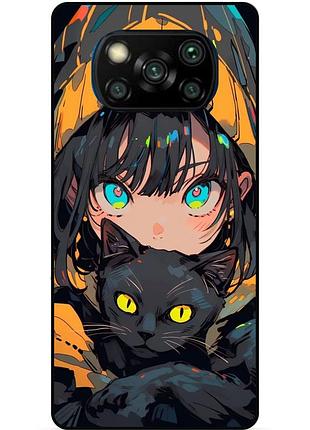 Силиконовый бампер чехол для xiaomi poco x3 с рисунком аниме котик