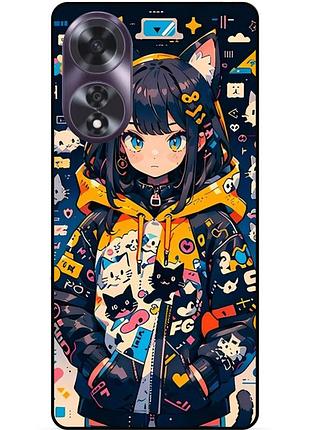 Чехол силиконовый бампер для oppo a60 с рисунком котики аниме