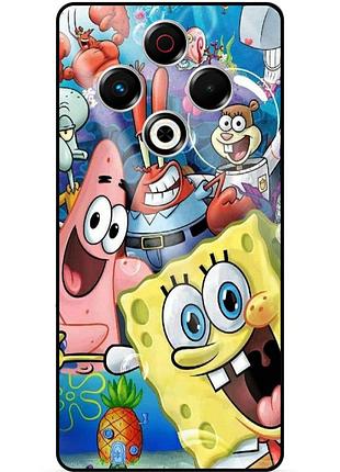 Силиконовый бампер чехол для tecno spark 30 (kl6) с рисунком губка боб sponge bob