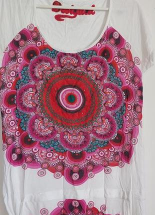 Яркая футболка desigual с мандалой и пайетками, р. l-xl (см. замеры)