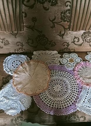 Скатерть, салфетки, вязаные крючком, макрама будет все 10 шт.1200, поштучно большие 200, мальнькие 100.150