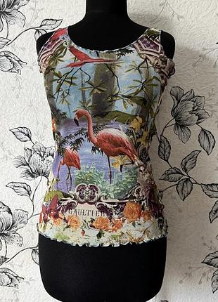 Vtg jean paul gaultier soleil flamingo print майка сіточка
