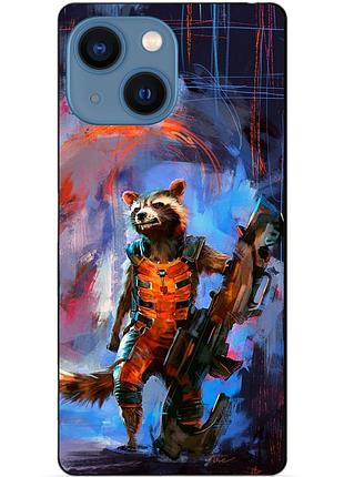 Чехол силиконовый бампер для iphone 14 plus с рисунком енот ракета стражи галактики