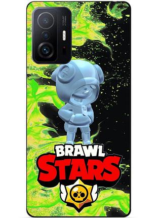 Чехол силиконовый бампер для xiaomi 11t с героем бравл леон серебряный brawl