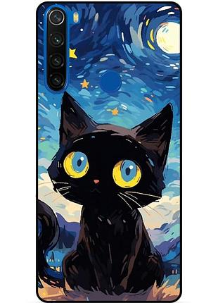 Силиконовый бампер чехол для xiaomi redmi note 8 котик звездная ночь ван гог