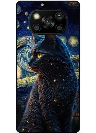 Силиконовый бампер чехол для xiaomi poco x3 с рисунком кошечка ван гог звездная ночь