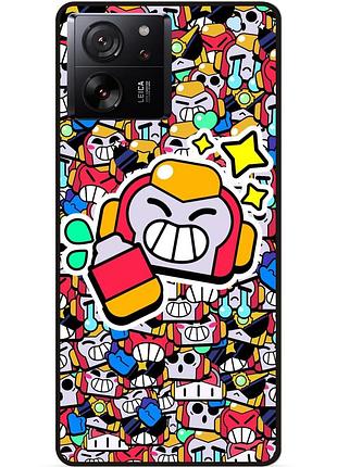 Силиконовый бампер чехол для xiaomi 13t стикеры бравл вольт brawl