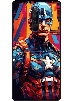 Чехол силиконовый бампер для xiaomi redmi 9 с рисунком капитан америка marvel captain america