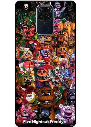 Силиконовый бампер чехол для xiaomi redmi note 9 с рисунком аниматроники freddy фредди