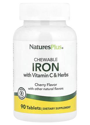 Железо хелат с витамином с naturesplus iron with vitamin c and herbs 90 жевательных таблеток