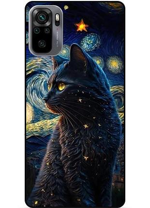 Силиконовый бампер чехол для xiaomi redmi note 10s с рисунком кошечка ван гог звездная ночь