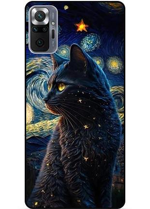 Силиконовый бампер чехол для xiaomi redmi note 10 pro с рисунком кошечка ван гог звездная ночь