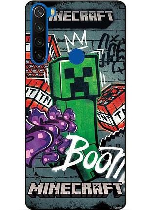 Силиконовый чехол бампер для xiaomi redmi note 8 с рисунком крипер майнкрафт minecraft
