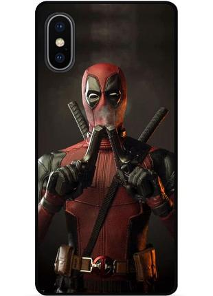 Силиконовый бампер чехол для iphone xs с рисунком дэдпул deadpool