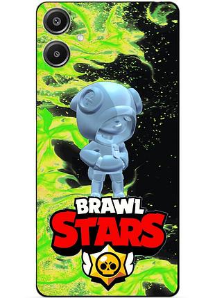 Чехол силиконовый бампер для samsung a07 с героем бравл леон серебряный brawl