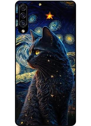 Силіконовий бампер чохол для samsung a10s з малюнком кішка ван гог зіркова ніч
