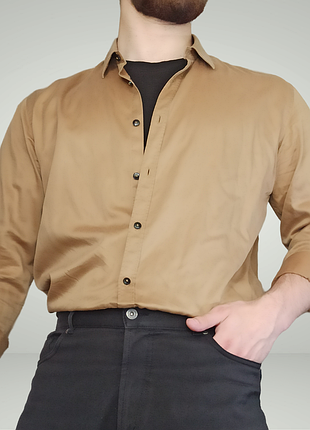 Сорочка коричнева zara slim fit