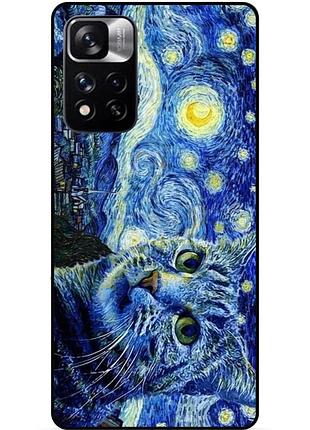 Силіконовий бампер чохол для xiaomi redmi note 11 pro plus 5g з малюнком кішка зіркова ніч ван гог