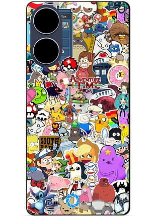 Силиконовый бампер чехол для oppo a17k с рисунком стикеры мультяшки гравити фолз футурама марио