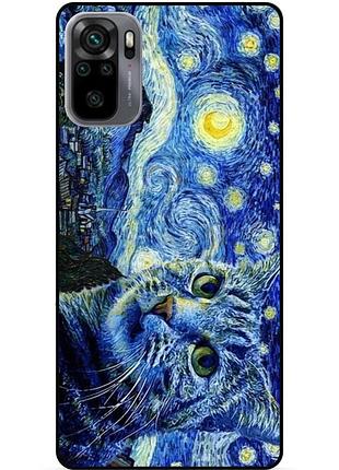 Силиконовый бампер чехол для xiaomi redmi note 10s с рисунком кошечка звездная ночь