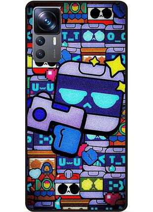 Силиконовый бампер чехол для xiaomi 12t pro стикеры 8-бит бравл 8-bit brawl