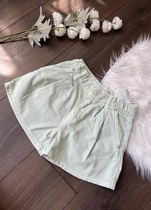 Джинсові шорти на літо для дівчинки 9 років 134 см зара zara на резинці з утяжками біоюзові ментолові салатові