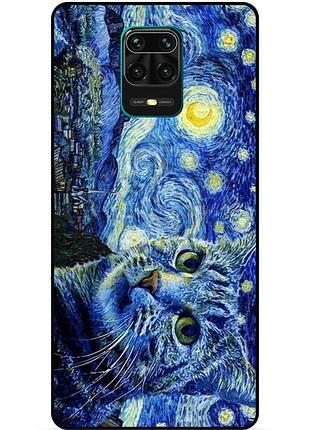 Силіконовий бампер чохол для xiaomi redmi note 9s з малюнком кішка зіркова ніч ван гог