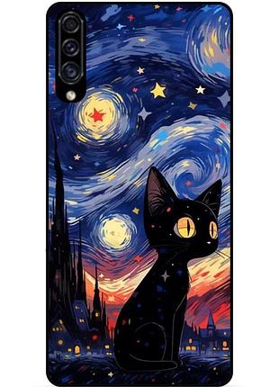 Силіконовий бампер чохол для samsung a10s з малюнком котик зіркова ніч ван гог
