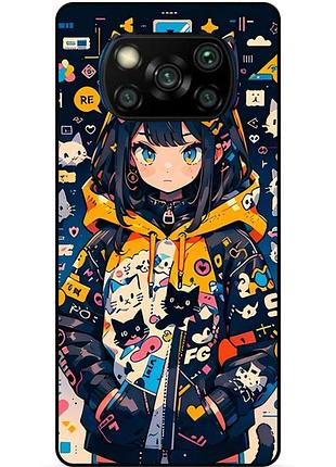 Силиконовый бампер чехол для xiaomi poco x3 с рисунком котики аниме