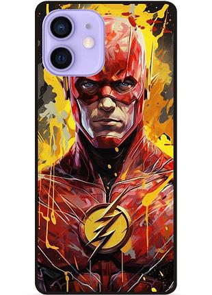 Чехол силиконовый бампер для iphone 12 с рисунком flash marvel человек молния