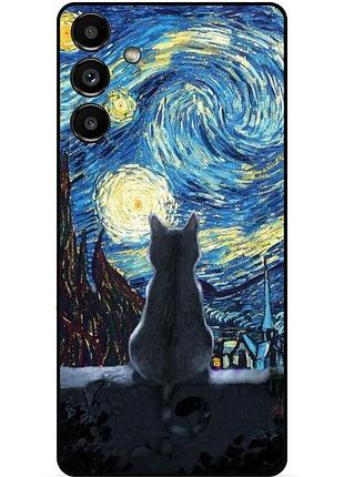 Силиконовый бампер чехол для samsung s21 fe с рисунком кошечка звездная ночь ван гог