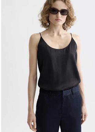 Maison scotch вишукана майка топ в стилі «la femme selon marie» атлас чорна xl