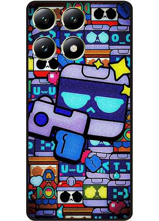 Силиконовый бампер чехол для xiaomi 14t pro стикеры 8-бит бравл 8-bit brawl