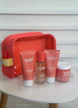 Подарочный набор для тела victoria’s secret white peach mango косметичка + уход