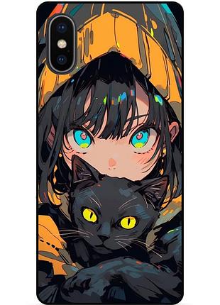 Силиконовый бампер чехол для iphone xs с рисунком аниме котик