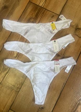 Трусики белые котоновые л стринги m&s
