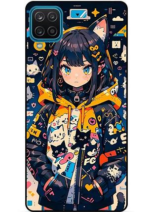 Силиконовый бампер чехол для samsung m12 с рисунком котики аниме