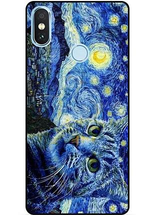 Силиконовый бампер чехол для xiaomi redmi note 6 pro с рисунком кошечка звездная ночь